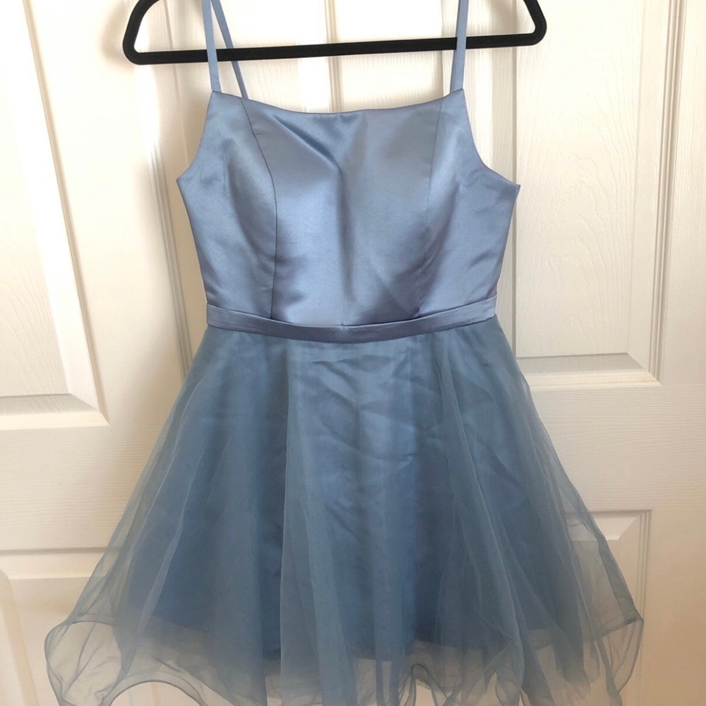 dusty blue hoco/formal mini dress - Picture 3 of 4